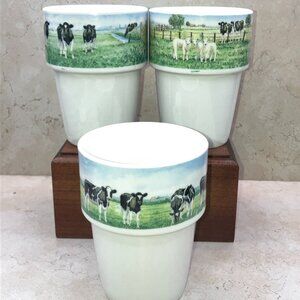 Set Of 3 Holland Wiebe Van der Ze Milk Cups 3 Scenes Cows 2 Signed